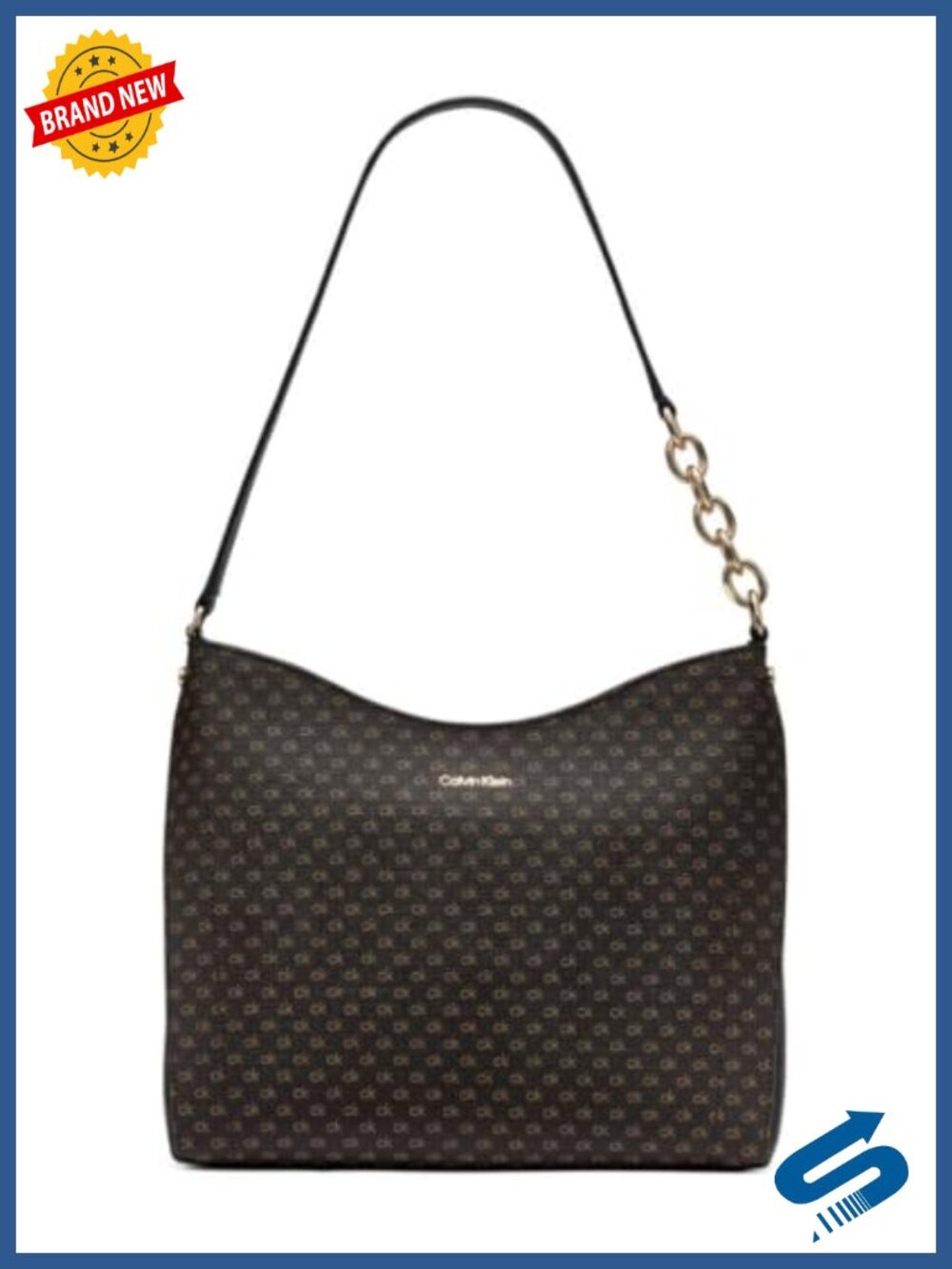 Vegan Leather Chain Detail Hobo Shoulder Bag with Interior Pockets
